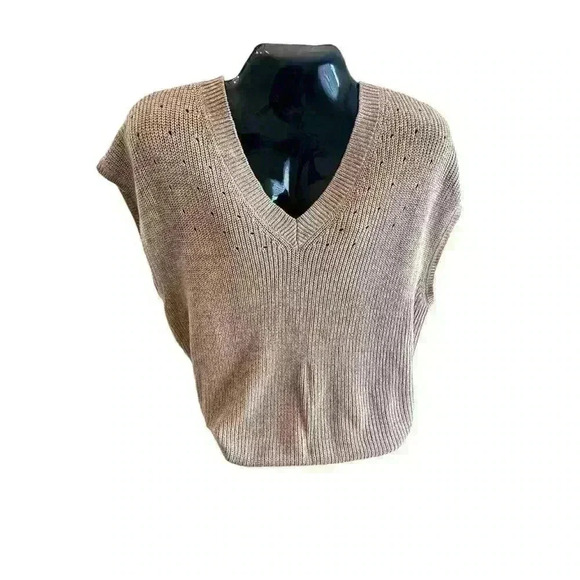 Women's Neutral Tan Pull Over Sleeveless Knit Vest Size XXXL 22 3XL Vneck Soft - Picture 7 of 7